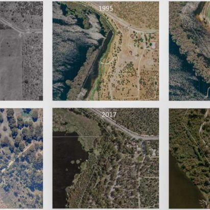 Satelite images of Bibra Lake from 1953 to 2018 showing vegetation cover